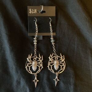 Silver Spider Dangle Earrings